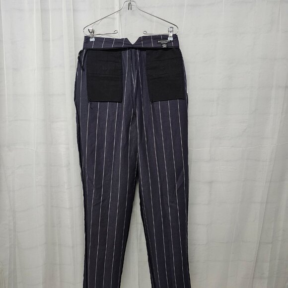 Vintage J. Peterman Blue Pinstriped Trouser Pants Straight Leg Office Casual 12 - Picture 8 of 11